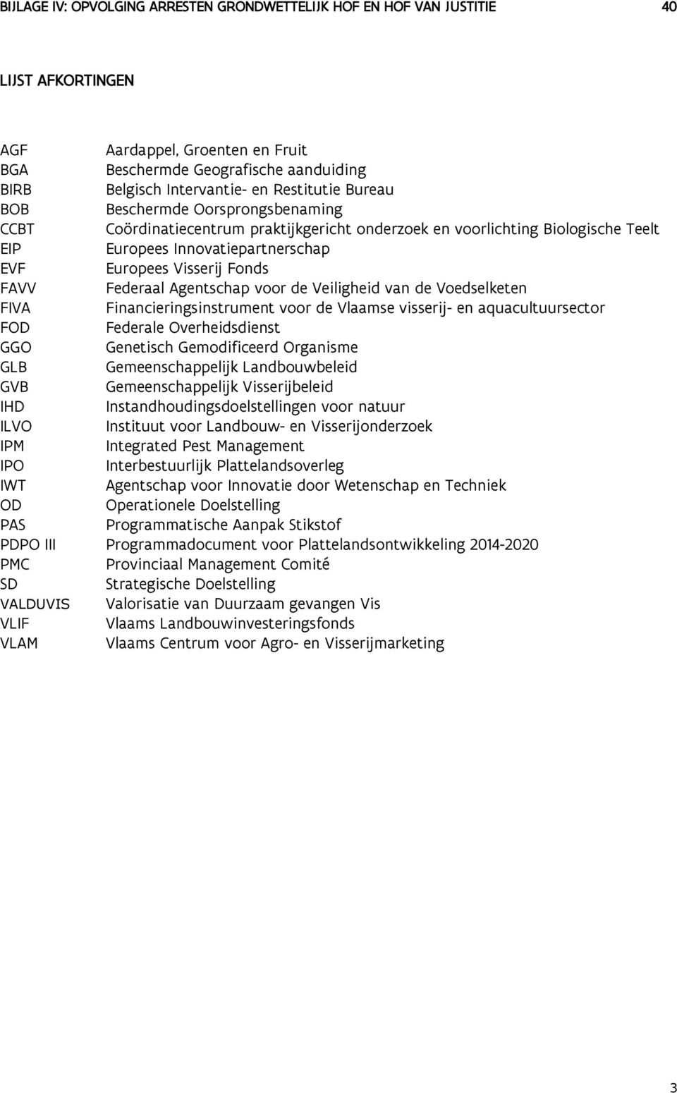 FAVV Federaal Agentschap voor de Veiligheid van de Voedselketen FIVA Financieringsinstrument voor de Vlaamse visserij- en aquacultuursector FOD Federale Overheidsdienst GGO Genetisch Gemodificeerd