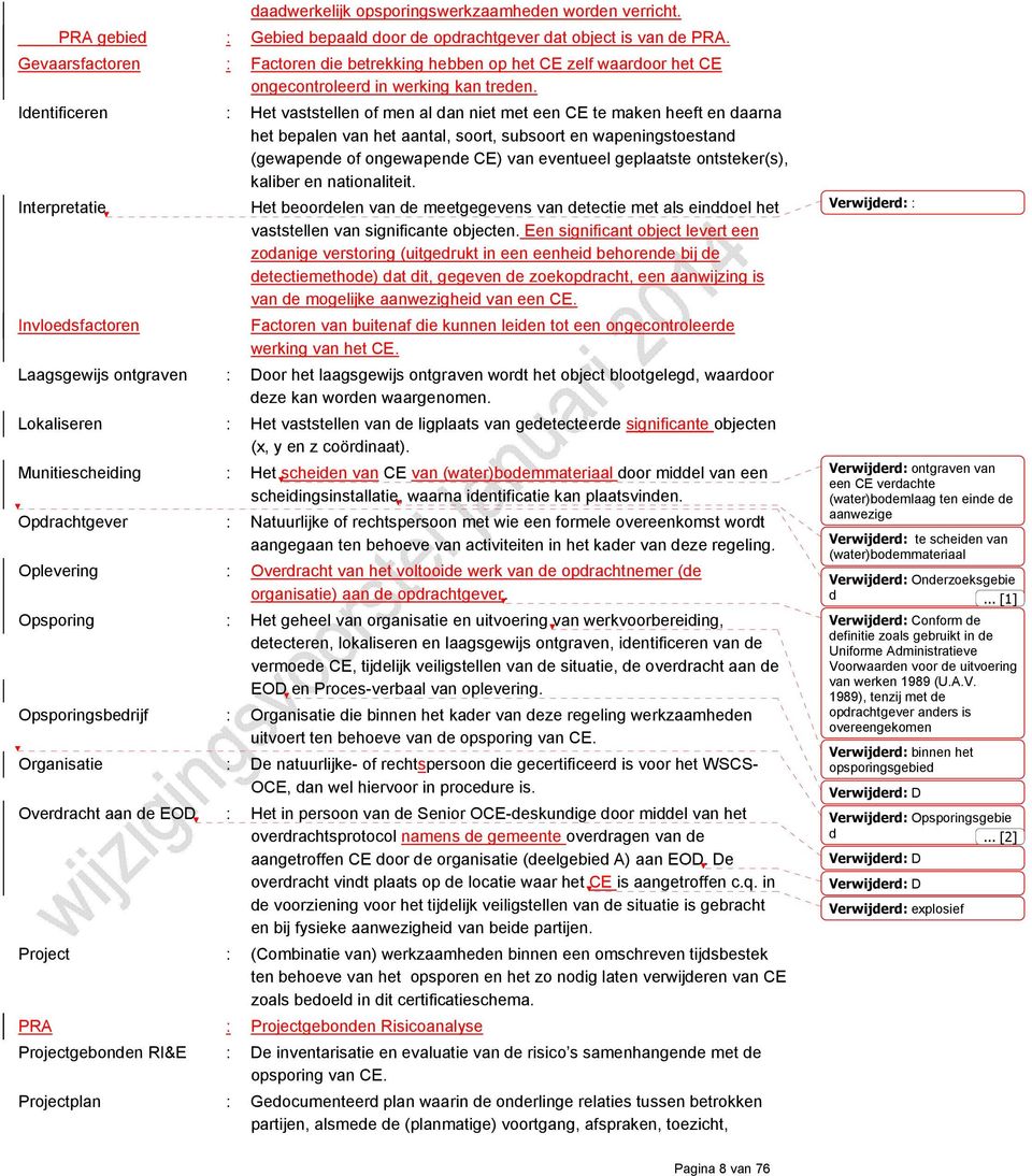 Identificeren : Het vaststellen of men al dan niet met een CE te maken heeft en daarna het bepalen van het aantal, soort, subsoort en wapeningstoestand (gewapende of ongewapende CE) van eventueel