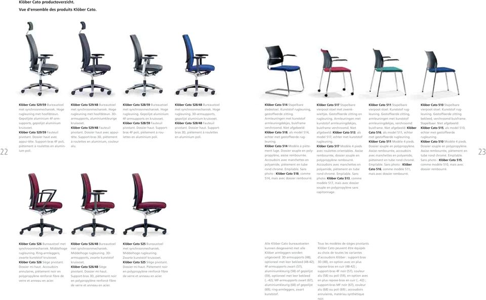 Klöber Cato 529/48 Bureaustoel met synchroonmechaniek. Hoge rugleuning met hoofdsteun. 3Darmsupports, aluminiumkleurige kruisvoet. Klöber Cato 529/48 Fauteuil pivotant. Dossier haut avec appuitête.