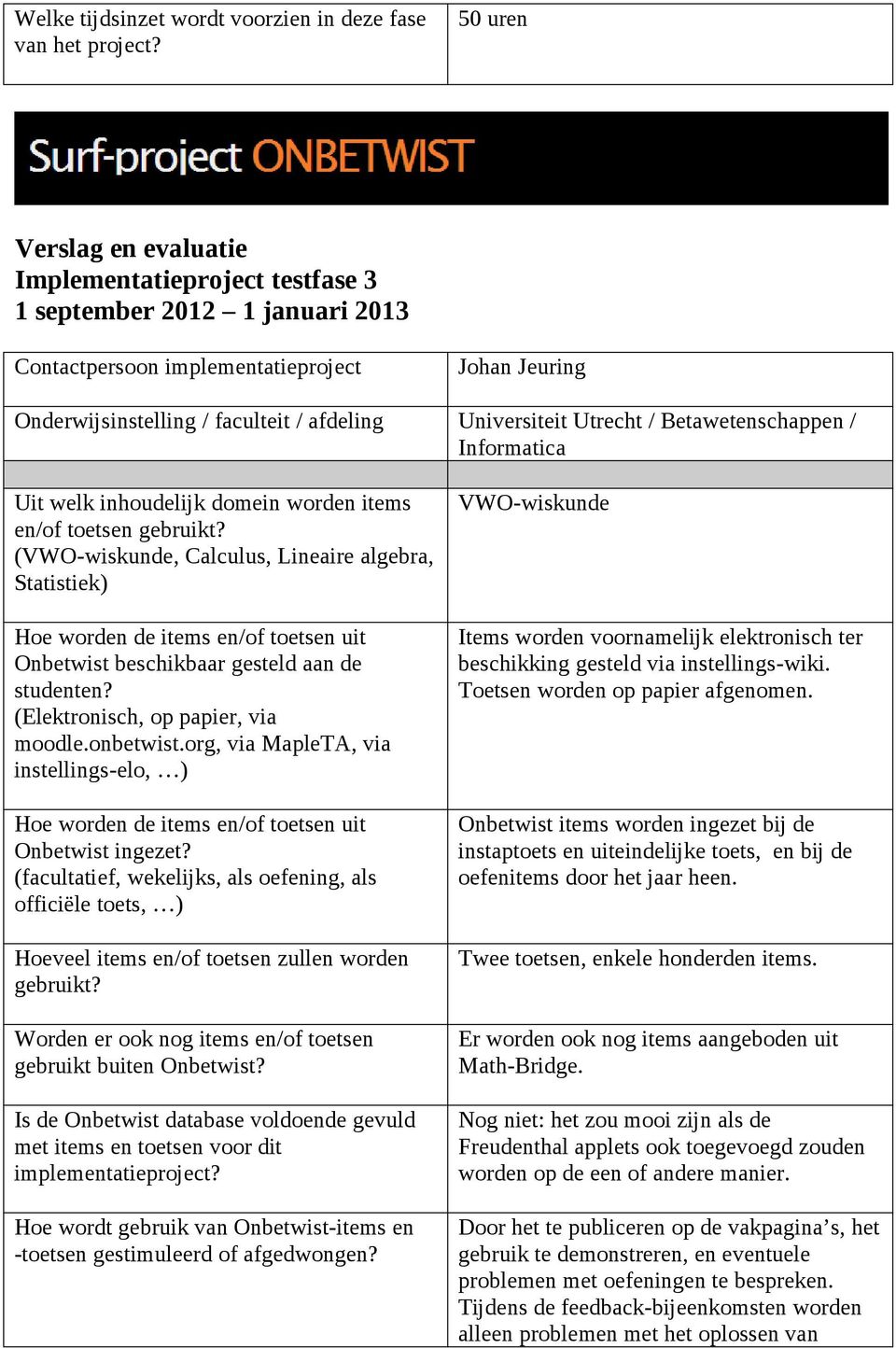 Twee toetsen, enkele honderden items. Er worden ook nog items aangeboden uit Math-Bridge.