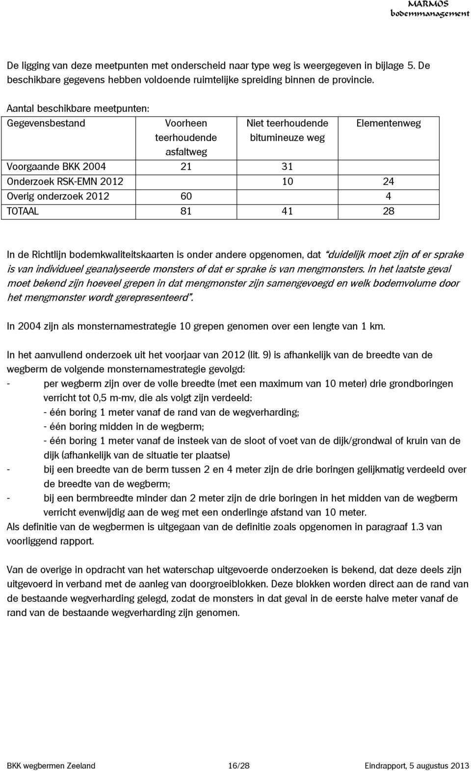 2012 60 4 TOTAAL 81 41 28 In de Richtlijn bodemkwaliteitskaarten is onder andere opgenomen, dat duidelijk moet zijn of er sprake is van individueel geanalyseerde monsters of dat er sprake is van