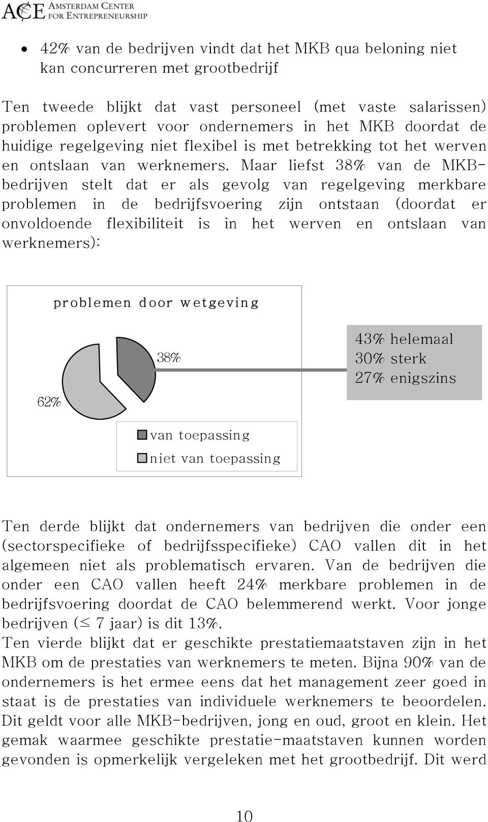 Maar liefst 38% van de MKBbedrijven stelt dat er als gevolg van regelgeving merkbare problemen in de bedrijfsvoering zijn ontstaan (doordat er onvoldoende flexibiliteit is in het werven en ontslaan