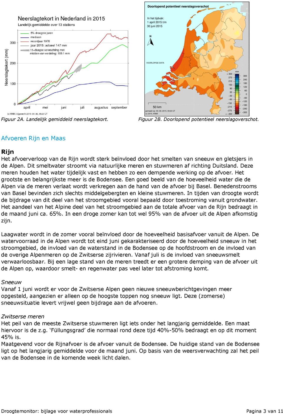 Dit smeltwater stroomt via natuurlijke meren en stuwmeren af richting Duitsland. Deze meren houden het water tijdelijk vast en hebben zo een dempende werking op de afvoer.