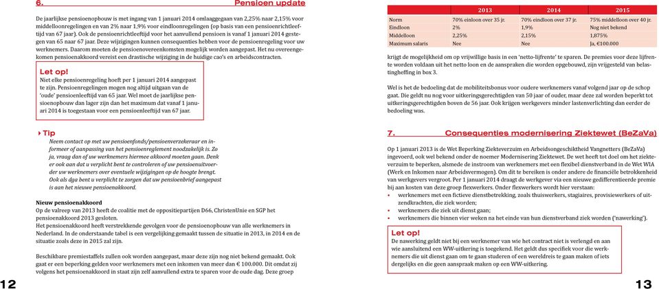 Deze wijzigingen kunnen consequenties hebben voor de pensioenregeling voor uw werknemers. Daarom moeten de pensioenovereenkomsten mogelijk worden aangepast.