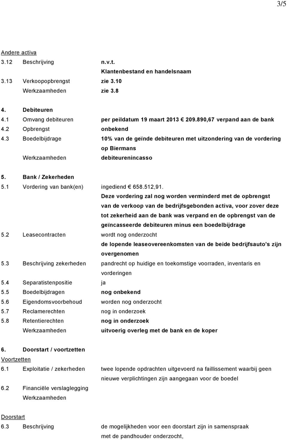 1 Vordering van bank(en) ingediend 658.512,91.