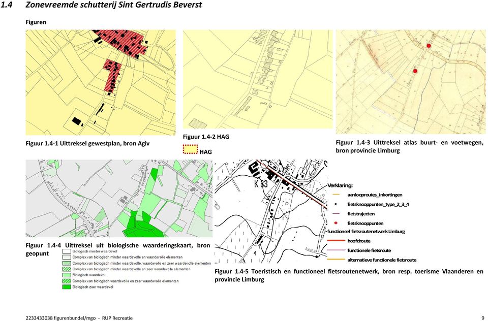 4-4 Uittreksel uit biologische waarderingskaart, bron Verklaring: aanlooproutes_inkortingen fietsknooppunten_type_2_3_4 fietstrajecten fietsknooppunten