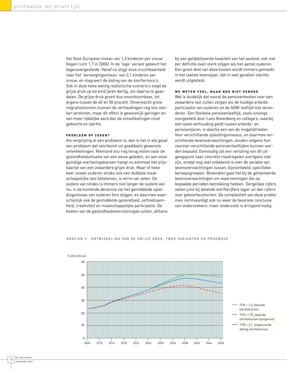 Ook in deze twee weinig realistische scenario s loopt de grijze druk op tot eind jaren dertig, om daarna te gaan dalen. De grijze druk groeit dus onontkoombaar, tot ergens tussen de 4 en 5 procent.