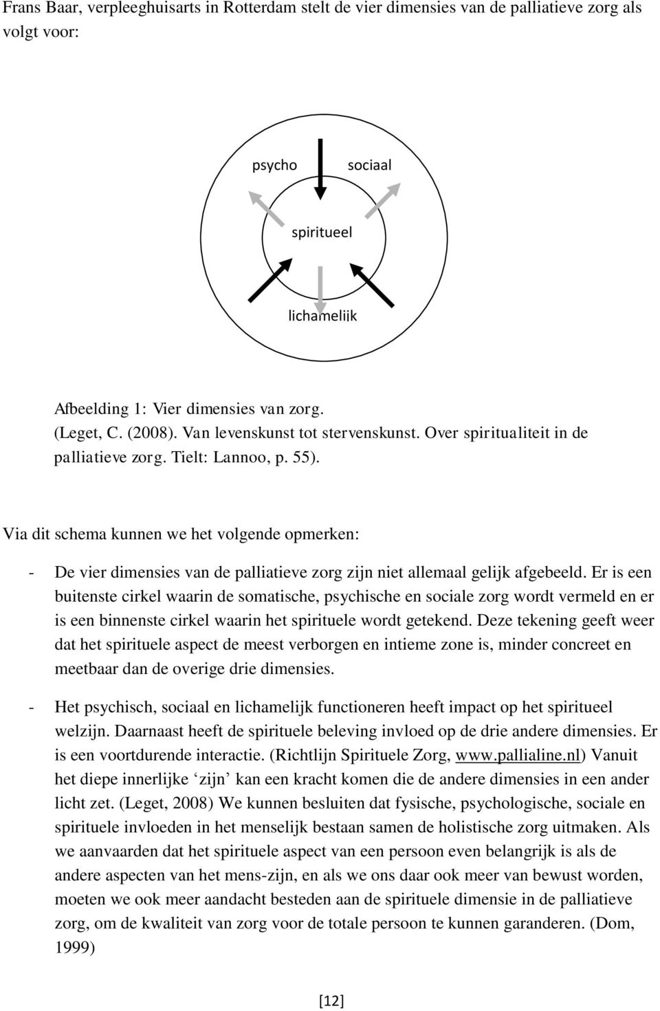 Via dit schema kunnen we het volgende opmerken: - De vier dimensies van de palliatieve zorg zijn niet allemaal gelijk afgebeeld.