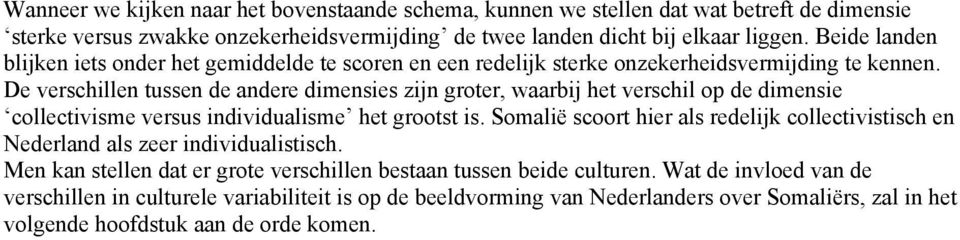 De verschillen tussen de andere dimensies zijn groter, waarbij het verschil op de dimensie collectivisme versus individualisme het grootst is.