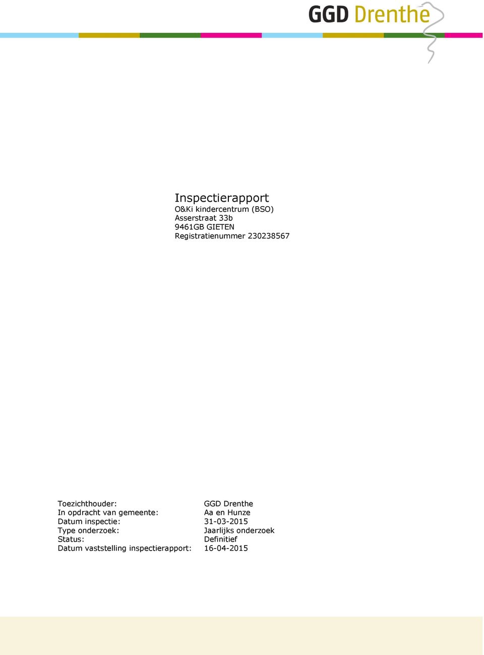 gemeente: Aa en Hunze Datum inspectie: 31-03-2015 Type onderzoek :
