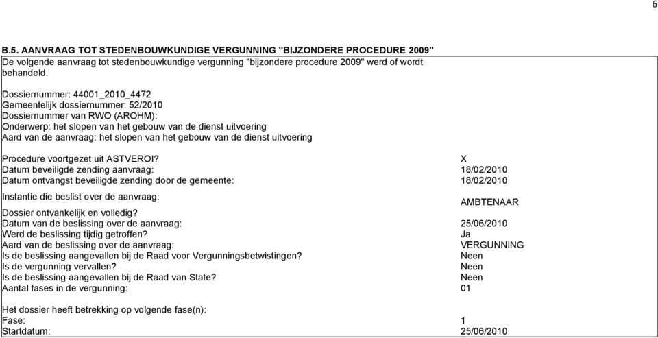 het gebouw van de dienst uitvoering Procedure voortgezet uit ASTVEROI?