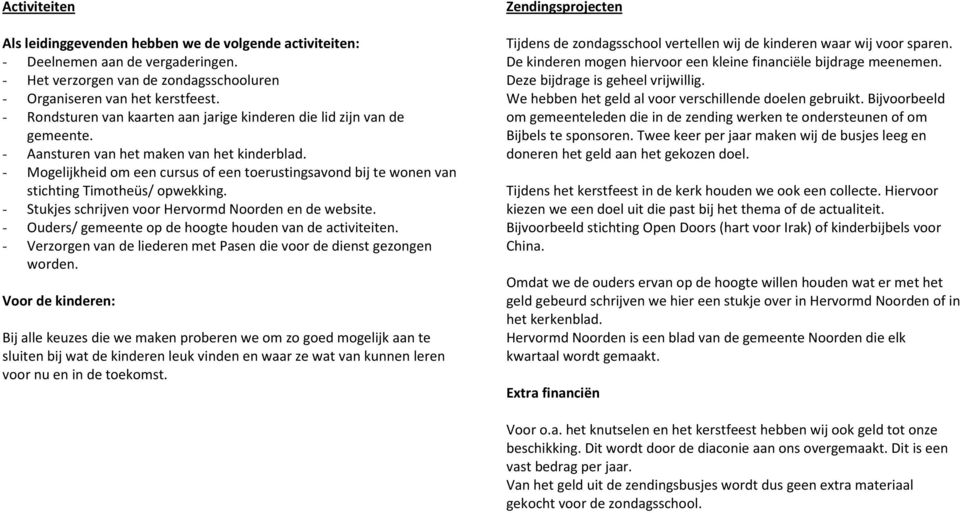 - Mogelijkheid om een cursus of een toerustingsavond bij te wonen van stichting Timotheüs/ opwekking. - Stukjes schrijven voor Hervormd Noorden en de website.