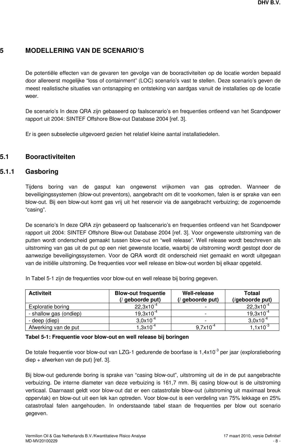 De scenario s In deze QRA zijn gebaseerd op faalscenario s en frequenties ontleend van het Scandpower rapport uit 2004: SINTEF Offshore Blow-out Database 2004 [ref. 3].