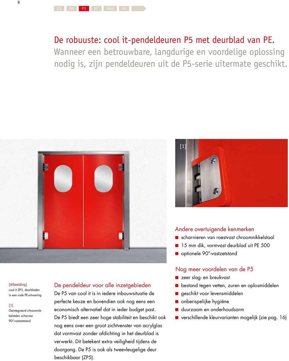 [1] Andere overtuigende kenmerken scharnieren van roestvast chroomnikkelstaal 15 mm dik, vormvast deurblad uit PE 500 optionele 90 -vastzetstand [Afbeelding] cool it ZP5, deurbladen in een rode