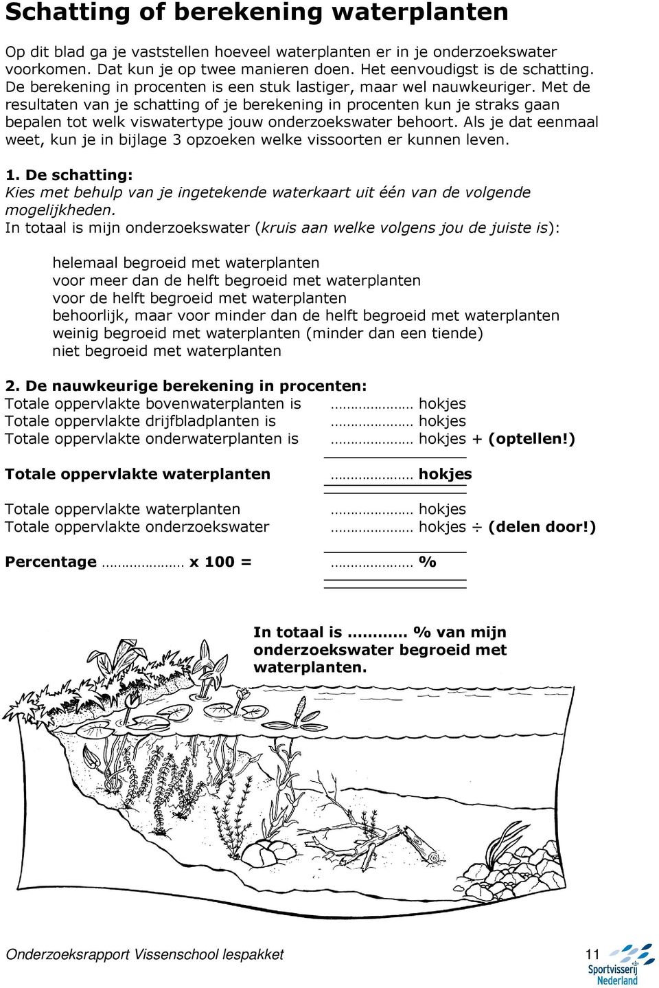 Met de resultaten van je schatting of je berekening in procenten kun je straks gaan bepalen tot welk viswatertype jouw onderzoekswater behoort.