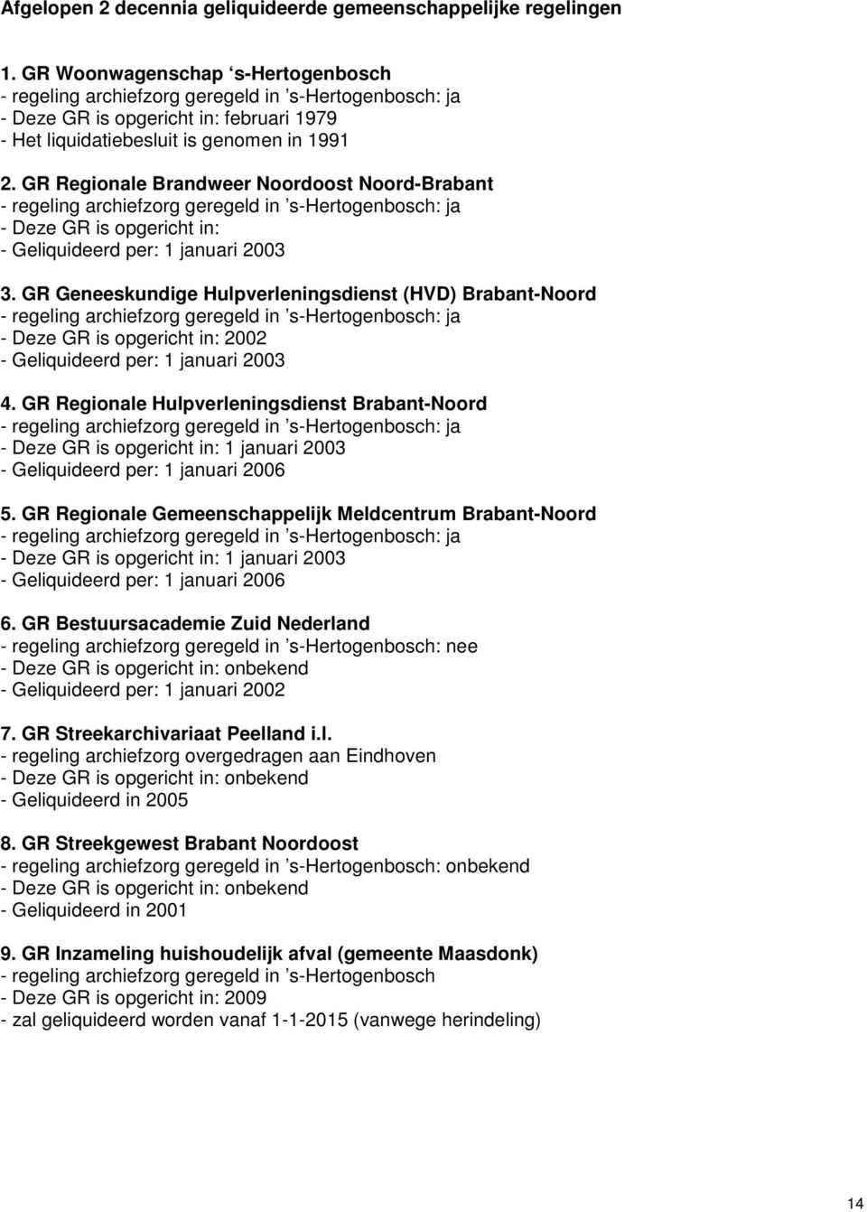 GR Geneeskundige Hulpverleningsdienst (HVD) Brabant-Noord - Deze GR is opgericht in: 2002 - Geliquideerd per: 1 januari 2003 4.