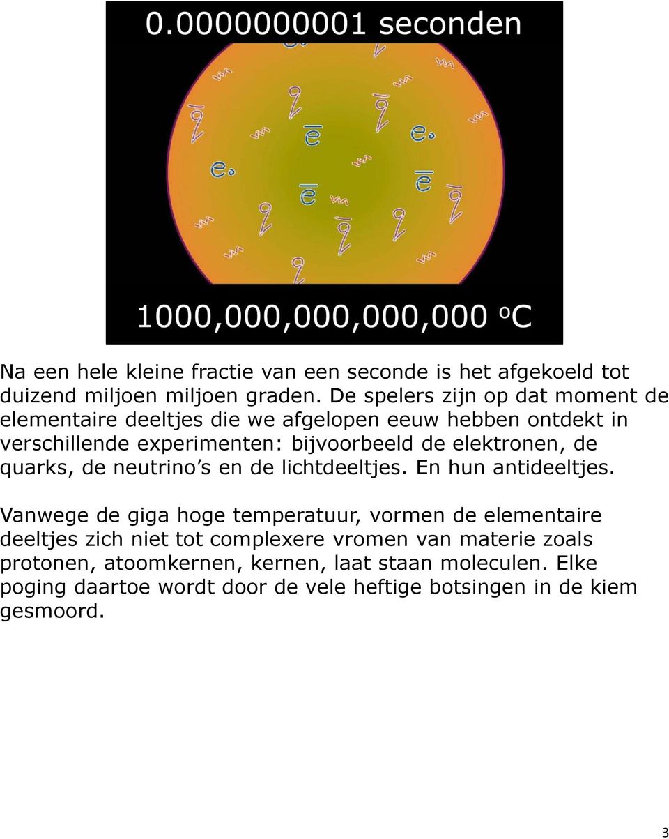 elektronen, de quarks, de neutrino s en de lichtdeeltjes. En hun antideeltjes.