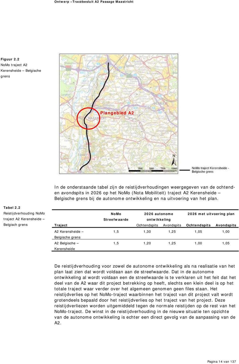 A2 Kerensheide Belgische grens bij de autonome ontwikkeling en na uitvoering van het plan. Tabel 2.