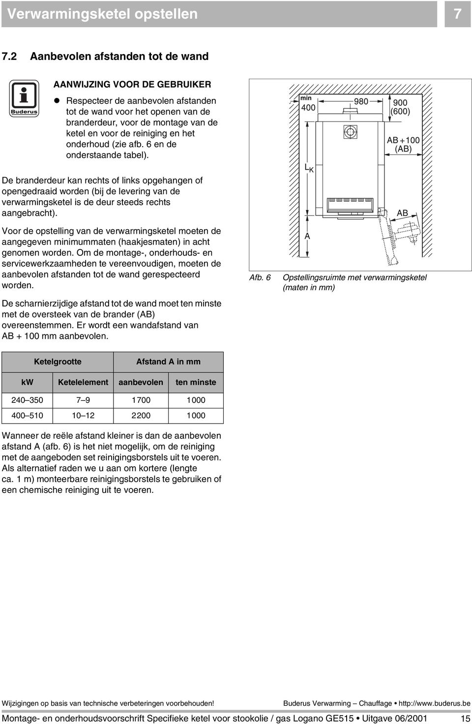 min De branderdeur kan rechts of links opgehangen of opengedraaid worden (bij de levering van de verwarmingsketel is de deur steeds rechts aangebracht).