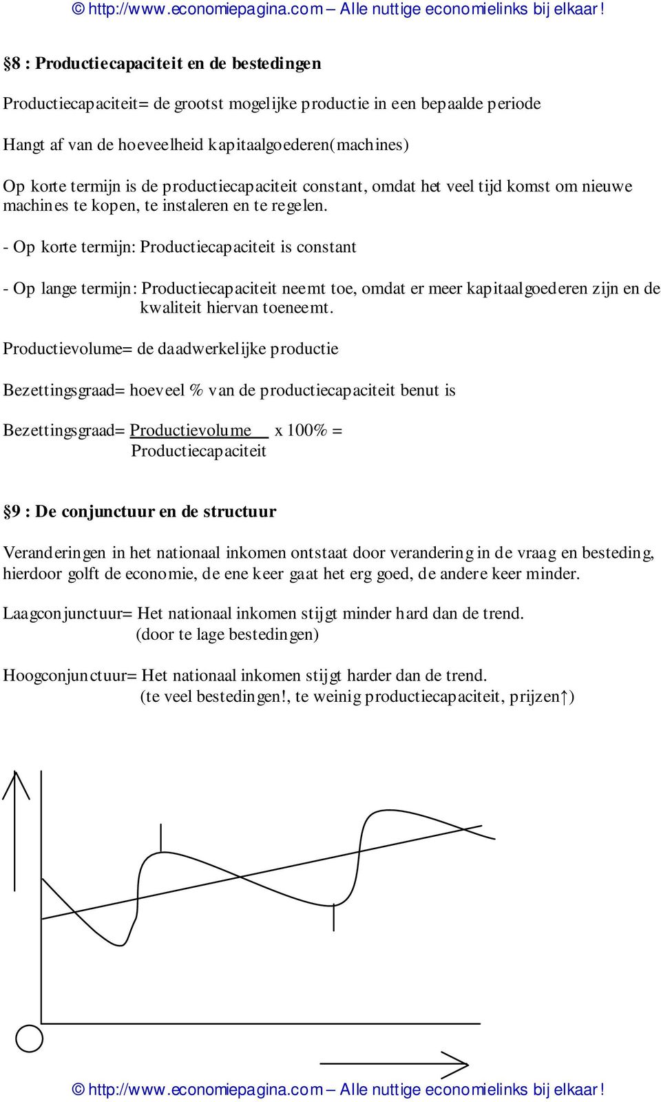 - Op korte termijn: Productiecapaciteit is constant - Op lange termijn: Productiecapaciteit neemt toe, omdat er meer kapitaalgoederen zijn en de kwaliteit hiervan toeneemt.