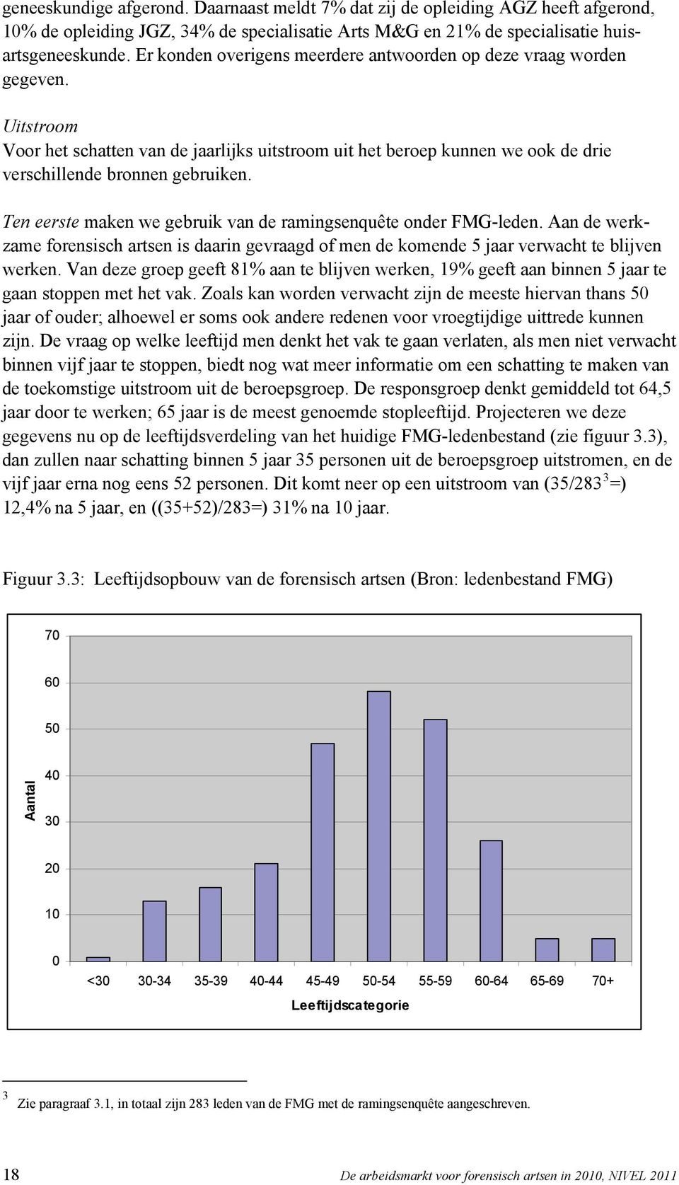 Ten eerste maken we gebruik van de ramingsenquête onder FMG-leden. Aan de werkzame forensisch artsen is daarin gevraagd of men de komende 5 jaar verwacht te blijven werken.