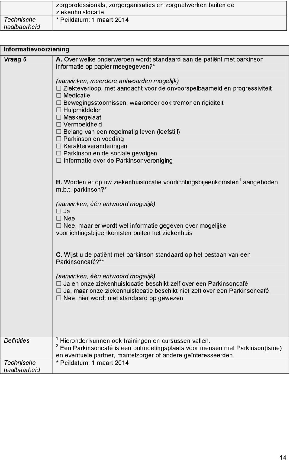 * (aanvinken, meerdere antwoorden mogelijk) Ziekteverloop, met aandacht voor de onvoorspelbaarheid en progressiviteit Medicatie Bewegingsstoornissen, waaronder ook tremor en rigiditeit Hulpmiddelen