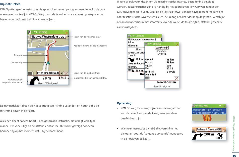 Tekstinstructies zijn erg handig bij het gebruik van KPN Op Weg zonder een GPS-ontvanger en te voet.