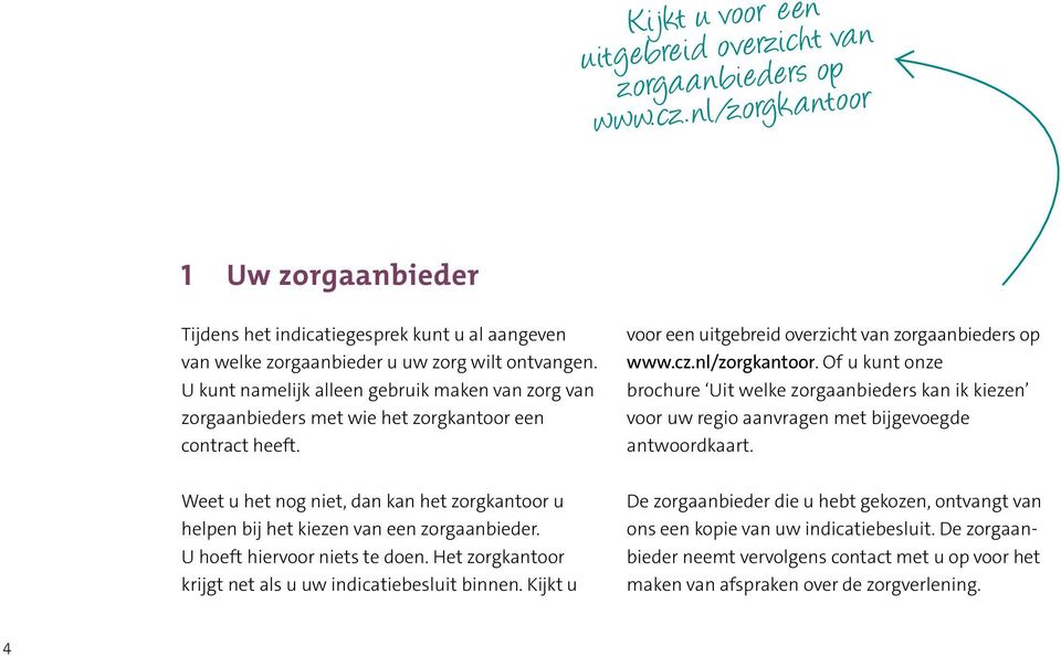 Of u kunt onze brochure Uit welke zorgaanbieders kan ik kiezen voor uw regio aanvragen met bijgevoegde antwoordkaart.