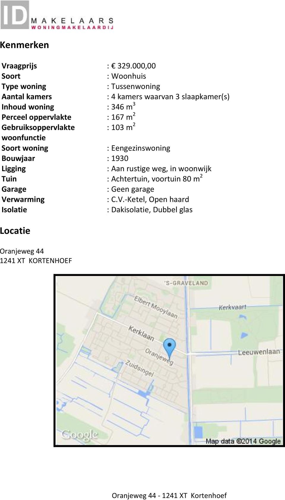 m 3 Perceel oppervlakte : 167 m 2 Gebruiksoppervlakte : 103 m 2 woonfunctie Soort woning : Eengezinswoning Bouwjaar :