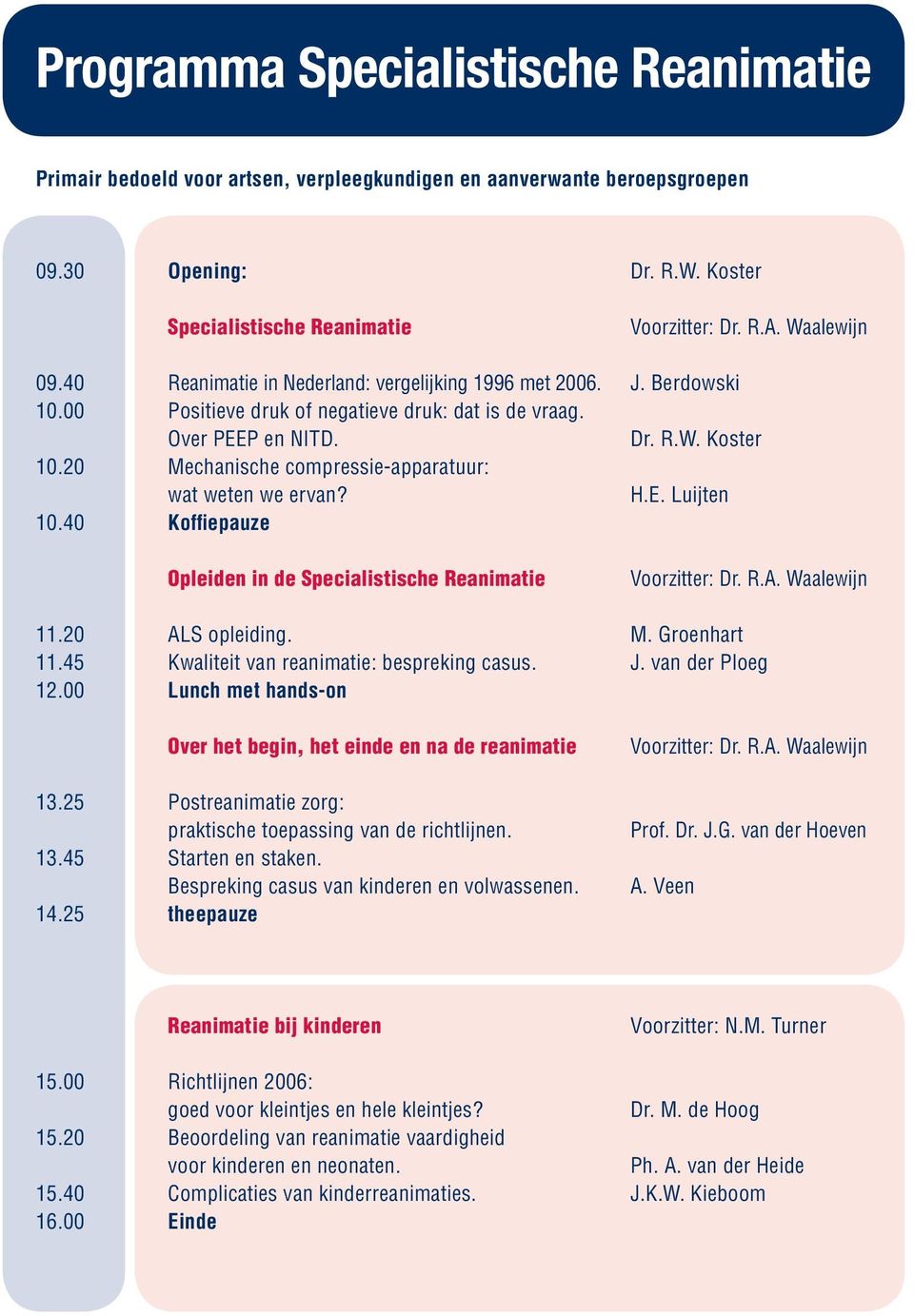 Mechanische compressie-apparatuur: wat weten we ervan? Koffiepauze Opleiden in de Specialistische Reanimatie ALS opleiding. Kwaliteit van reanimatie: bespreking casus.