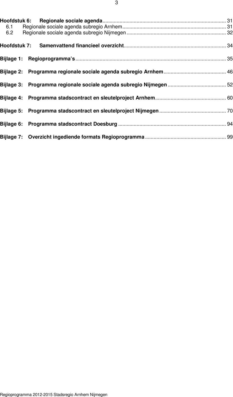 .. 46 Bijlage 3: Programma regionale sociale agenda subregio Nijmegen... 52 Bijlage 4: Programma stadscontract en sleutelproject Arnhem.