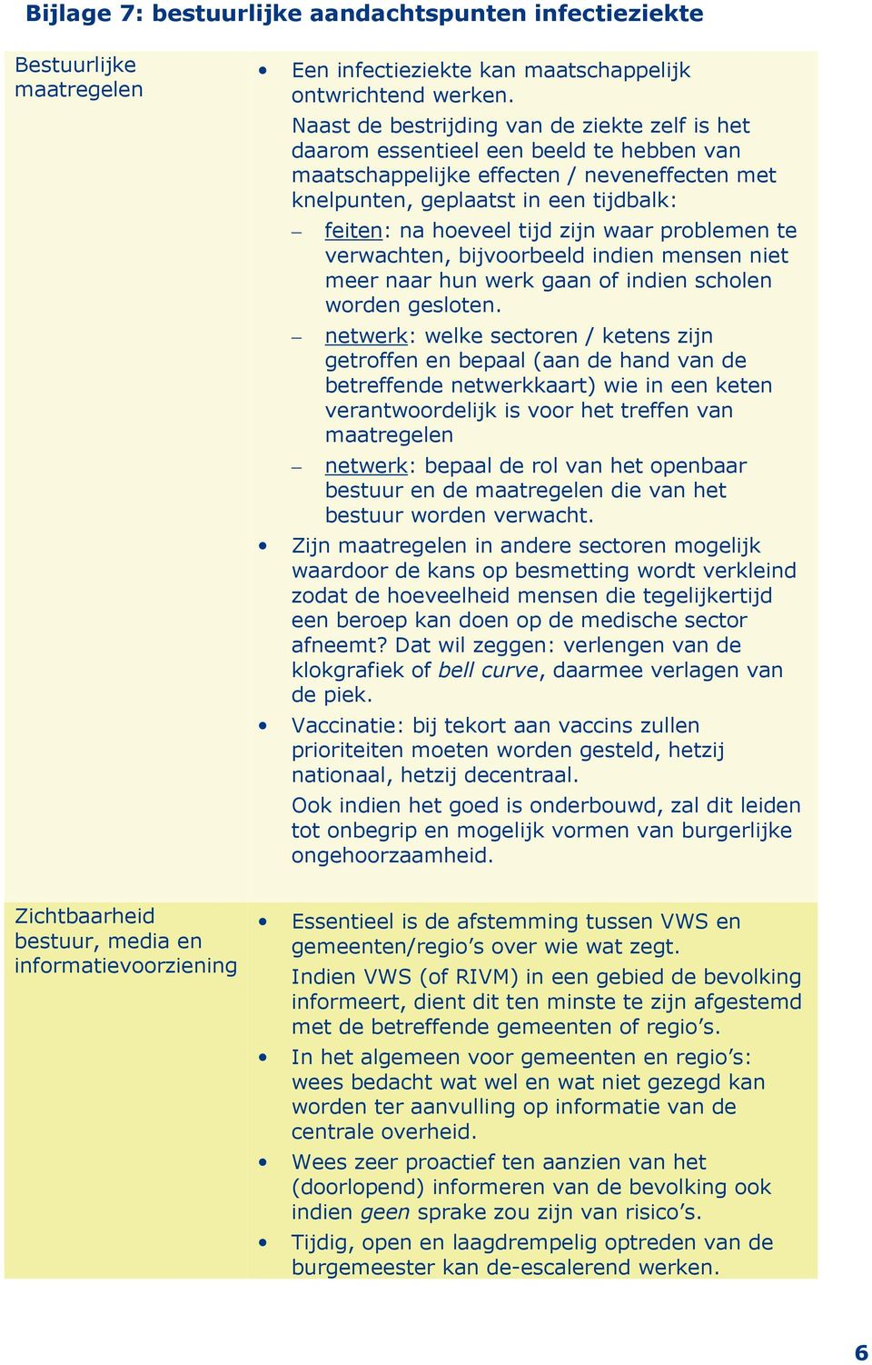 zijn waar problemen te verwachten, bijvoorbeeld indien mensen niet meer naar hun werk gaan of indien scholen worden gesloten.