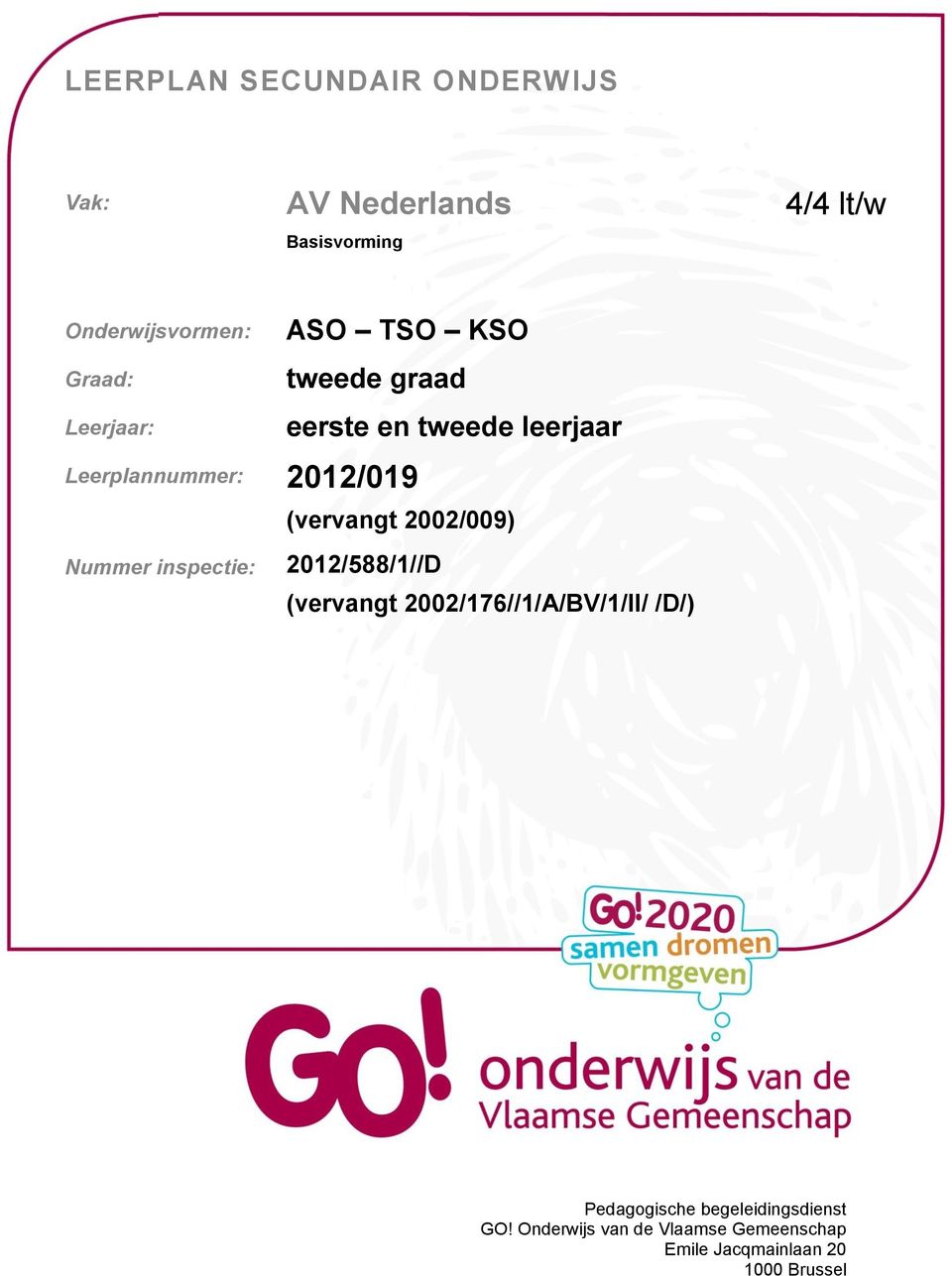 inspectie: (vervangt 2002/009) 2012/588/1//D (vervangt 2002/176//1/A/BV/1/II/ /D/)