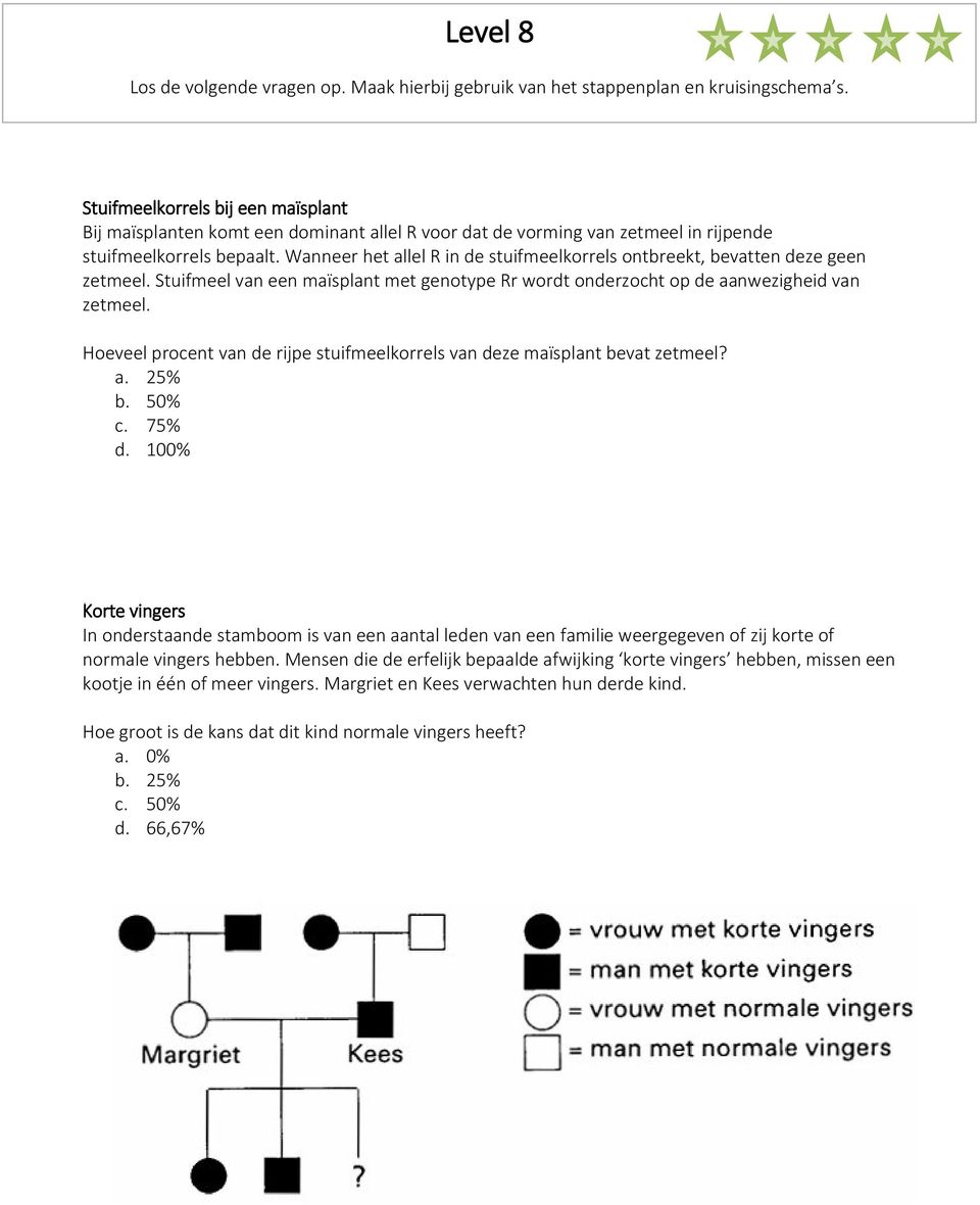 Wanneer het allel R in de stuifmeelkorrels ontbreekt, bevatten deze geen zetmeel. Stuifmeel van een maïsplant met genotype Rr wordt onderzocht op de aanwezigheid van zetmeel.