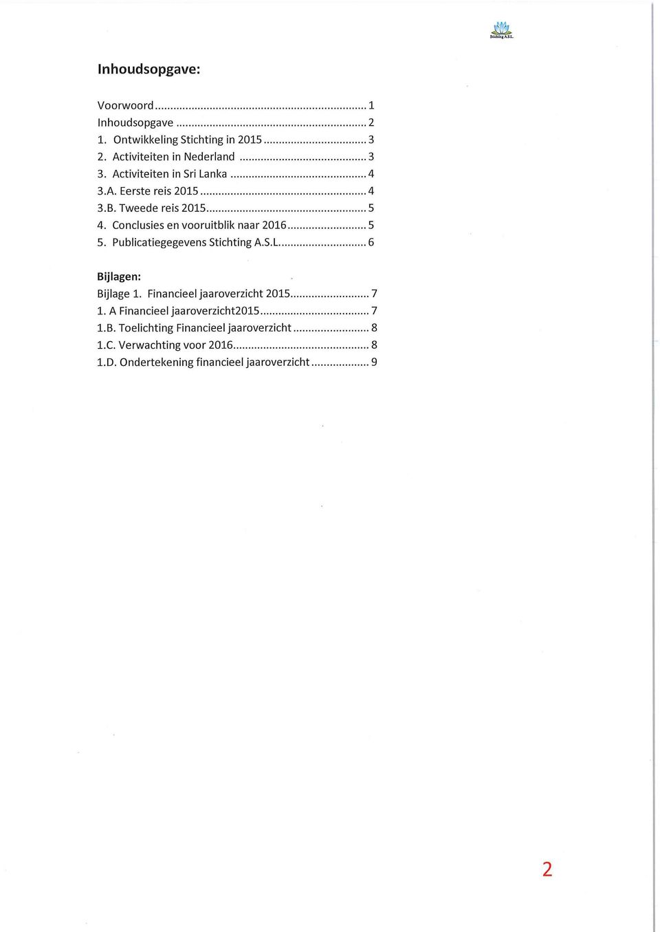 Publicatiegegevens Stichting A.S.L...6 Bijlagen: Bijlage 1. Financieel jaaroverzicht 2015...7 1.