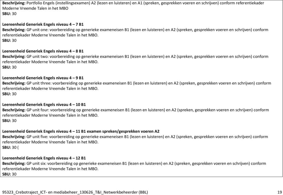 Leereenheid Generiek Engels niveau 4 8 B1 GP unit two: voorbereiding op generieke exameneisen B1 (lezen en luisteren) en A2 (spreken, gesprekken voeren en schrijven) conform referentiekader Moderne