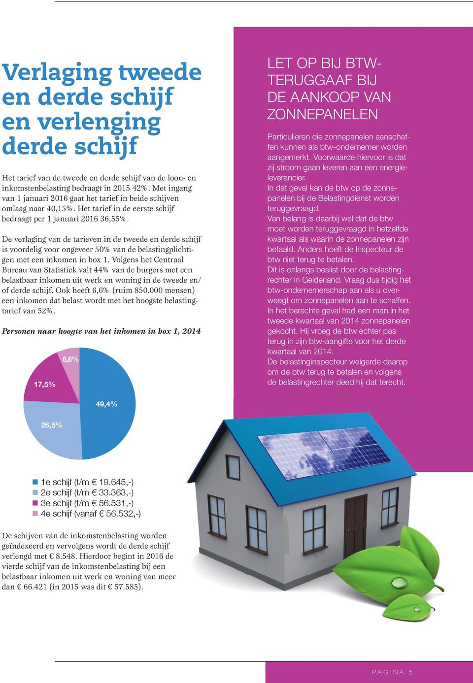 De verlaging van de tarieven in de tweede en derde schijf is voordelig voor ongeveer 50% van de belastingplichtigen met een inkomen in box 1.