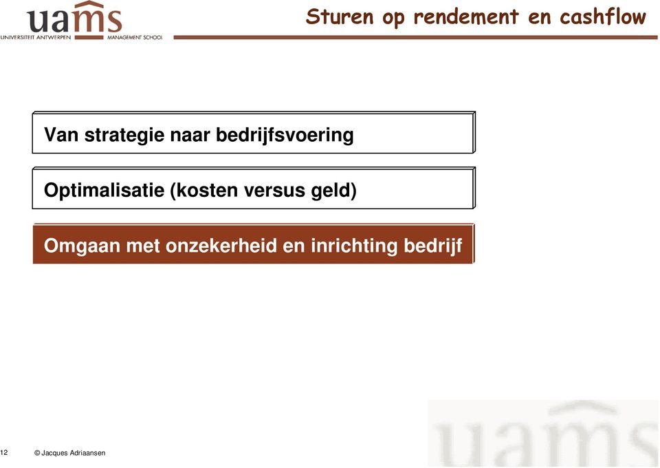 Optimalisatie (kosten versus geld) Omgaan