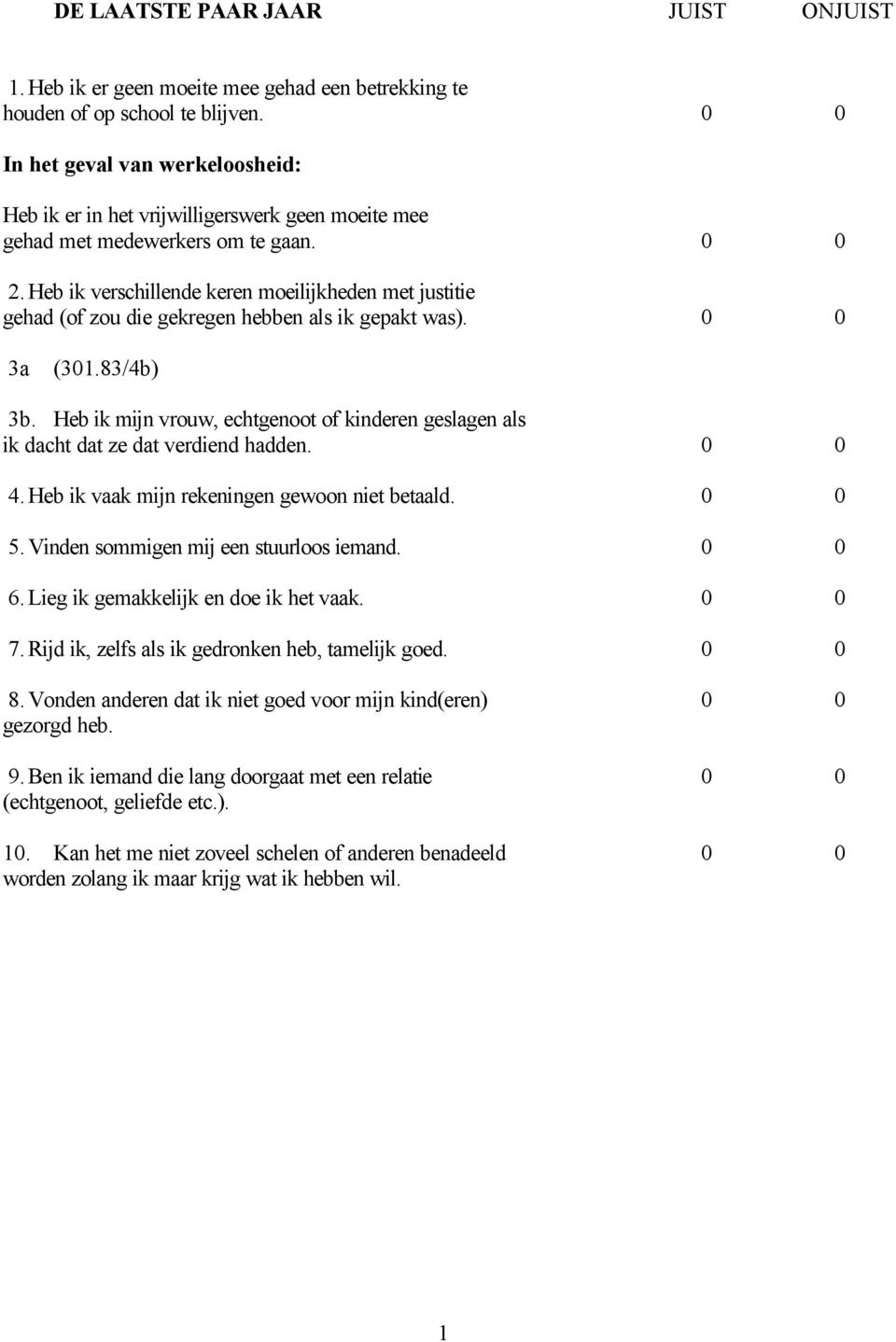 Heb ik verschillende keren moeilijkheden met justitie gehad (of zou die gekregen hebben als ik gepakt was). 0 0 3a (30.83/4b) 3b.