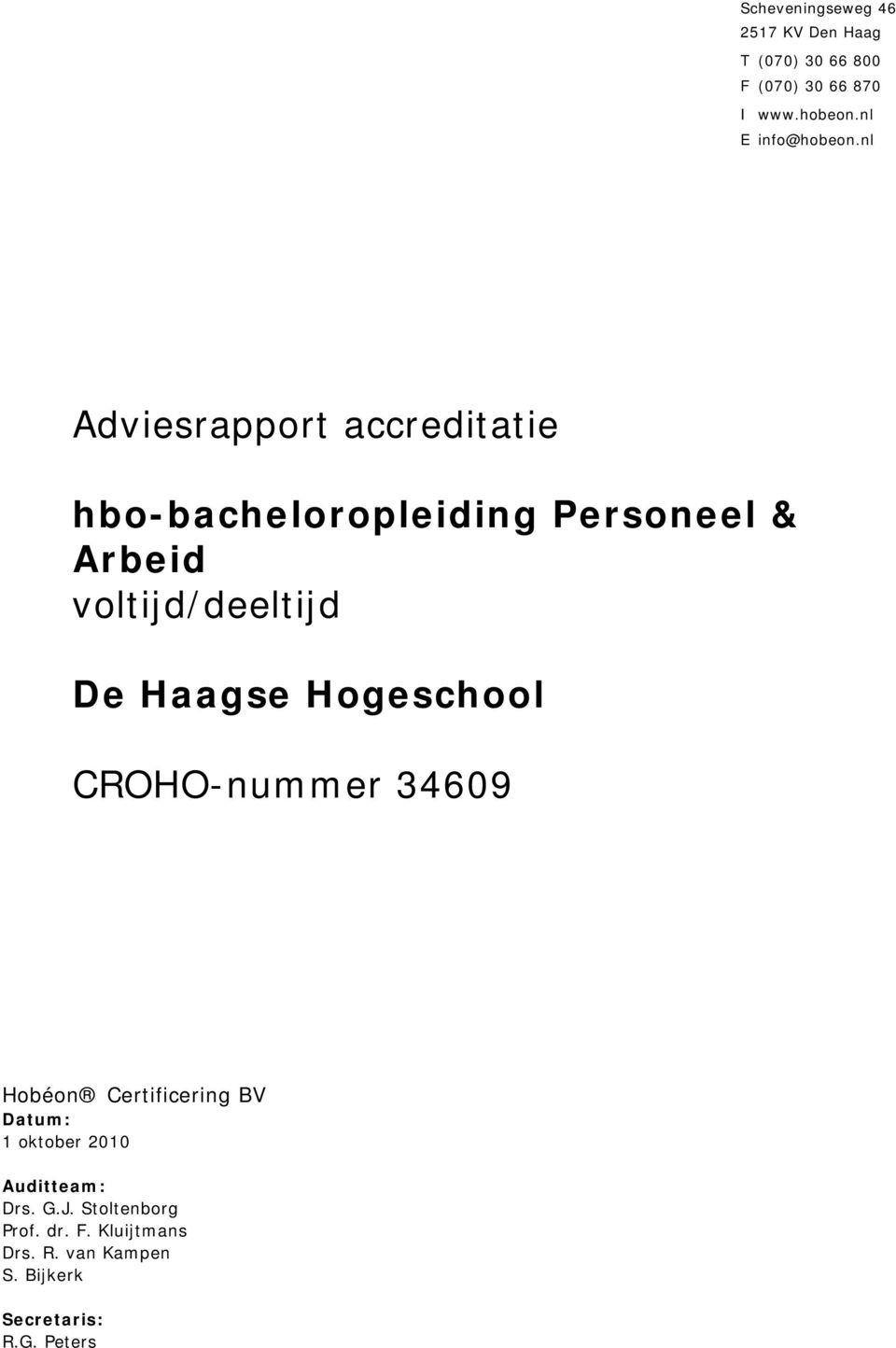 nl Adviesrapport accreditatie hbo-bacheloropleiding Personeel & Arbeid voltijd/deeltijd De