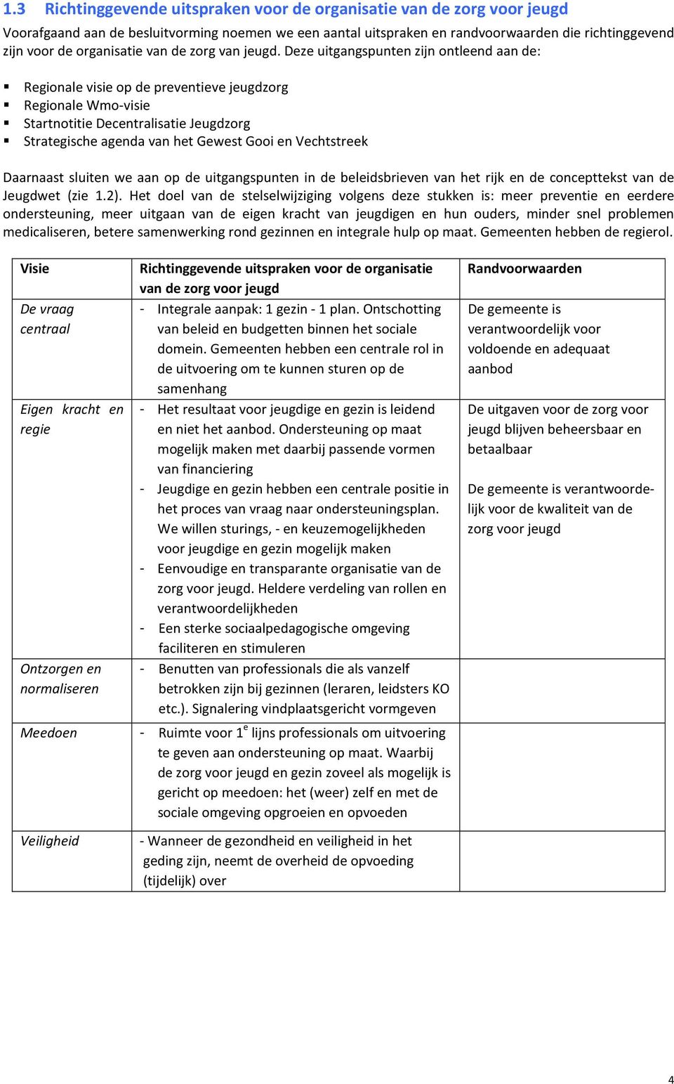 Deze uitgangspunten zijn ontleend aan de: Regionale visie op de preventieve jeugdzorg Regionale Wmo-visie Startnotitie Decentralisatie Jeugdzorg Strategische agenda van het Gewest Gooi en Vechtstreek