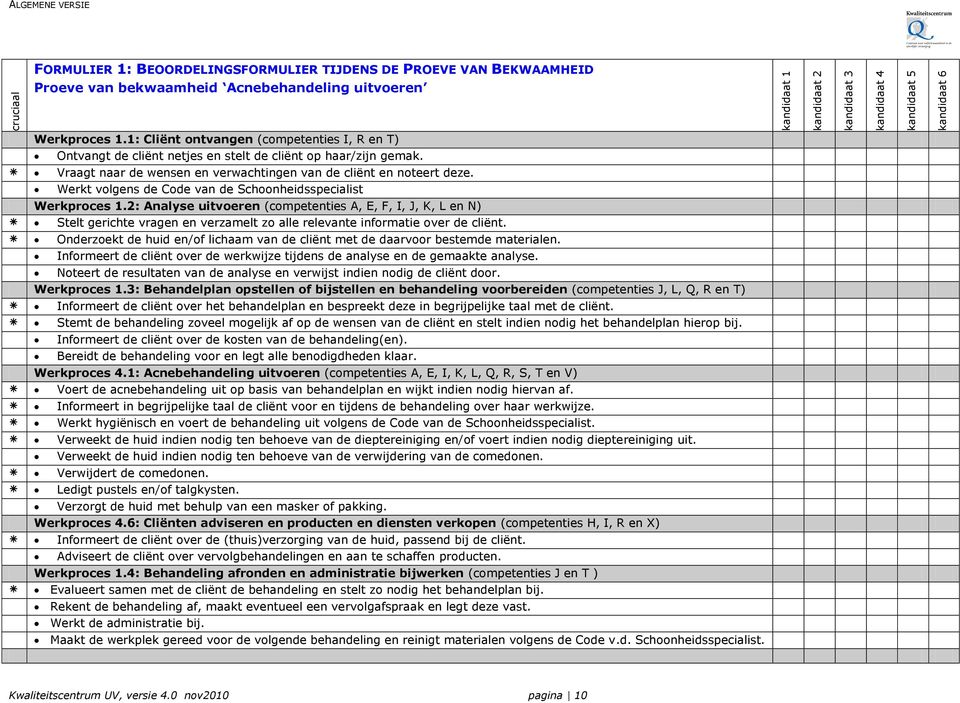 Vraagt naar de wensen en verwachtingen van de cliënt en noteert deze. Werkt volgens de Code van de Schoonheidsspecialist Werkproces 1.