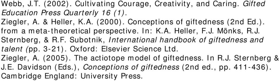 J. Mönks, R.J. Sternberg, & R.F. Subotnik, International handbook of giftedness and talent (pp. 3-21). Oxford: Elsevier Science Ltd.