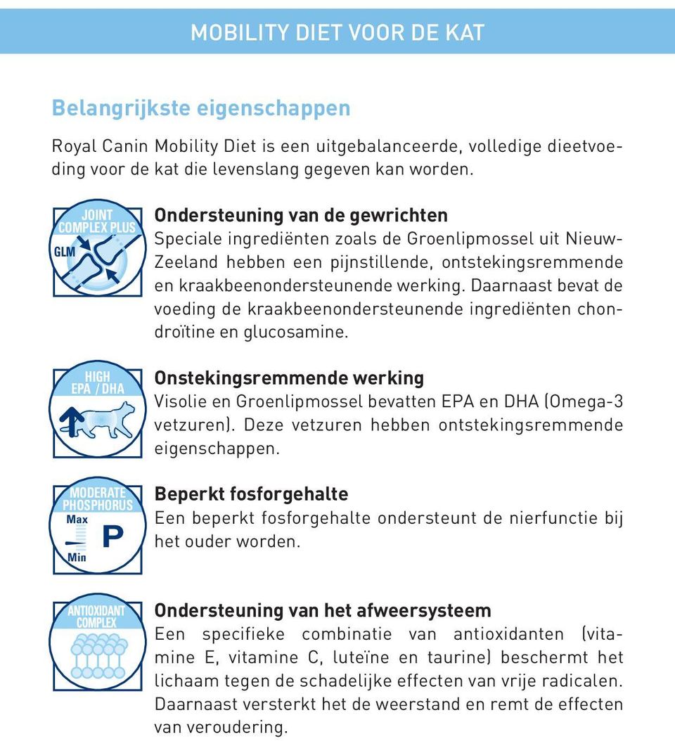 ontstekingsremmende en kraakbeenondersteunende werking. Daarnaast bevat de voeding de kraakbeenonder steunende ingrediënten chondroïtine en glucosamine.