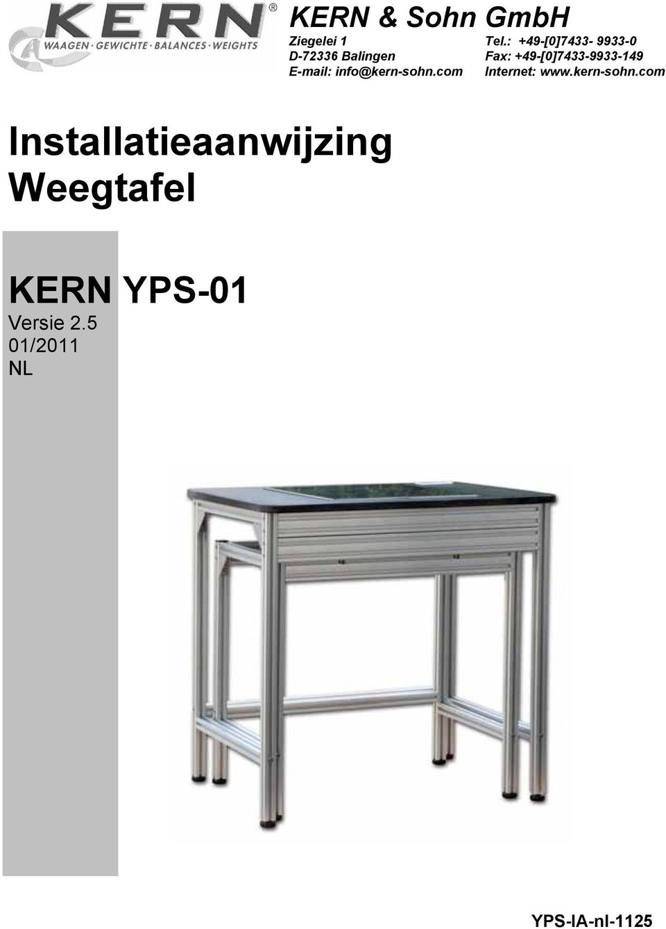 com Installatieaanwijzing Weegtafel KERN YPS-0 Versie 2.