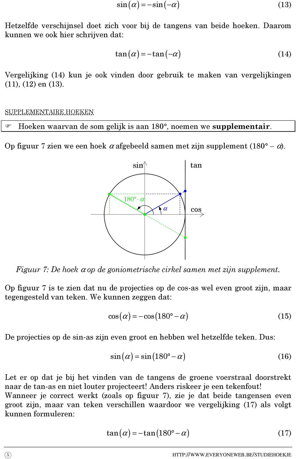 SULEMENTAIRE HOEKEN Hoeken waarvan de som gelijk is aan 180, noemen we supplementair. Op figuur 7 zien we een hoek afgebeeld samen met zijn supplement (180 ).