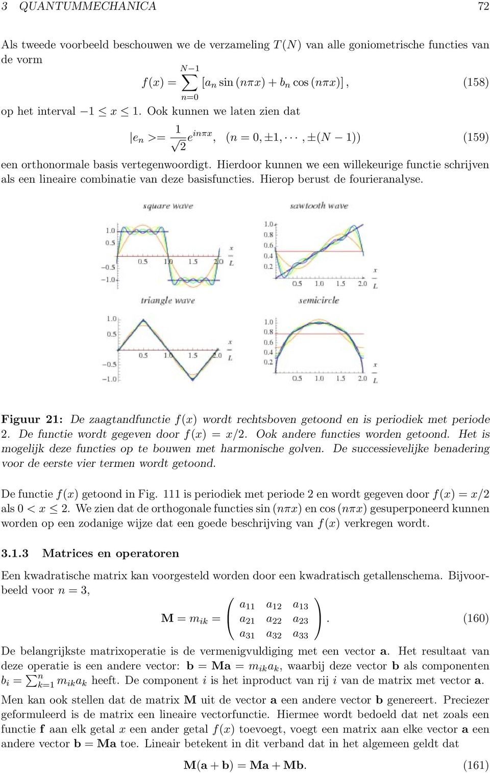 Hierdoor kunnen we een willekeurige functie schrijven als een lineaire combinatie van deze basisfuncties. Hierop berust de fourieranalyse.