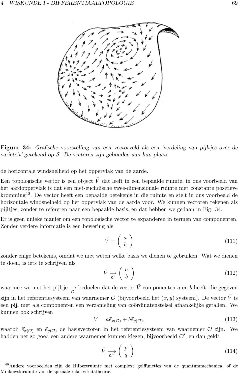 Een topologische vector is een object V dat leeft in een bepaalde ruimte, in ons voorbeeld van het aardoppervlak is dat een niet-euclidische twee-dimensionale ruimte met constante positieve kromming