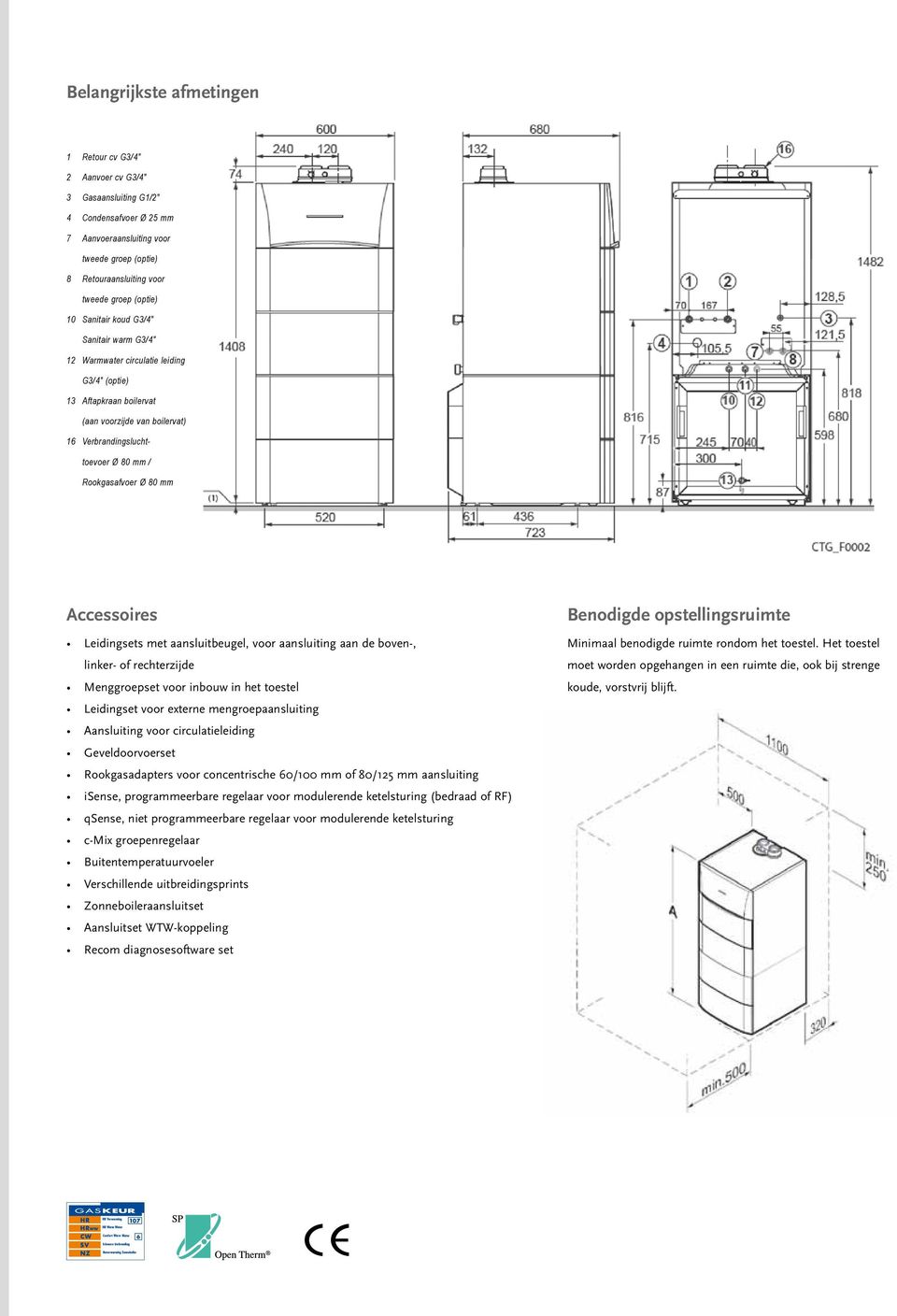 Rookgasafvoer Ø 80 mm Accessoires Leidingsets met aansluitbeugel, voor aansluiting aan de boven-, linker- of rechterzijde Menggroepset voor inbouw in het toestel Leidingset voor externe