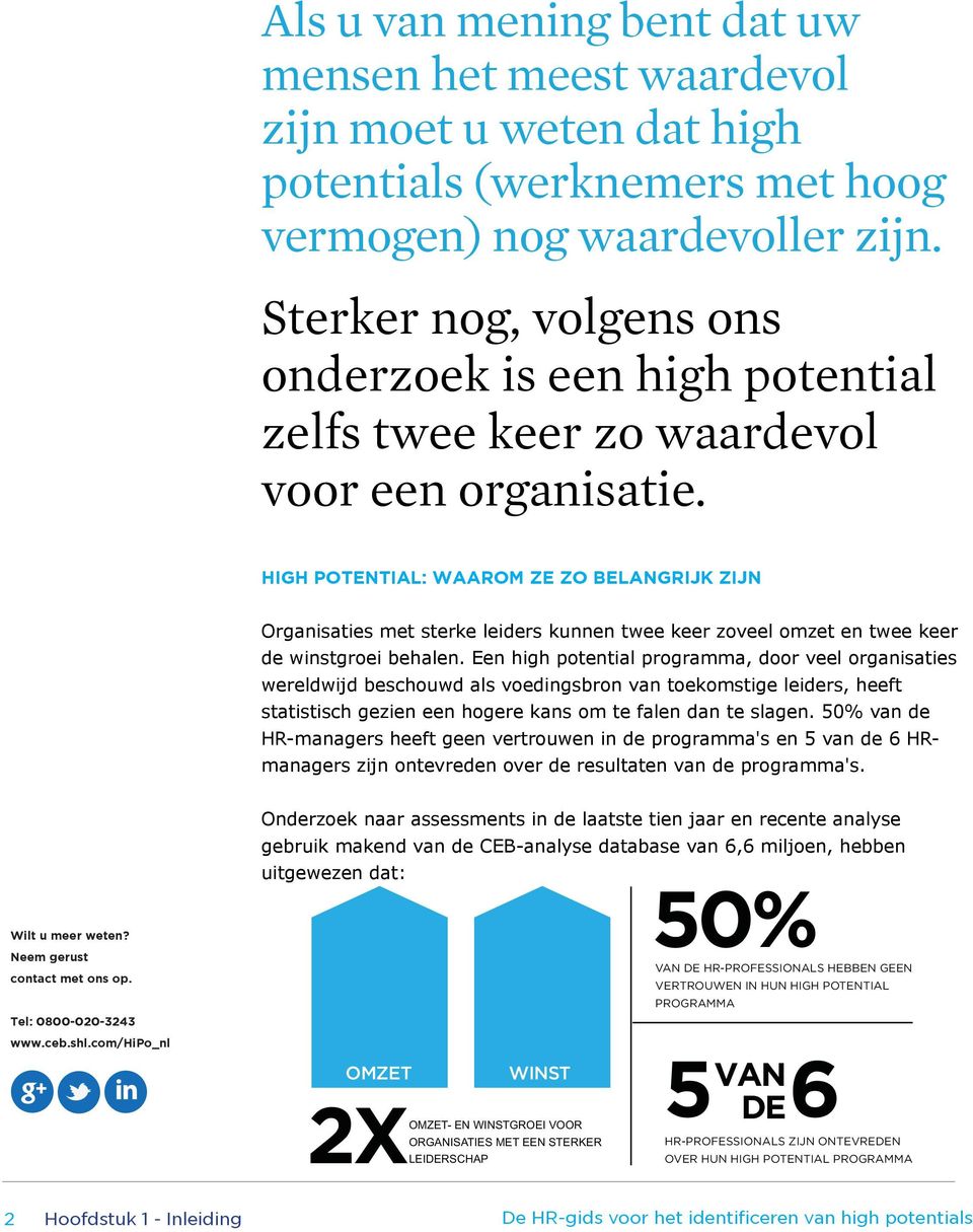 HIGH POTENTIAL: WAAROM ZE ZO BELANGRIJK ZIJN Organisaties met sterke leiders kunnen twee keer zoveel omzet en twee keer de winstgroei behalen.